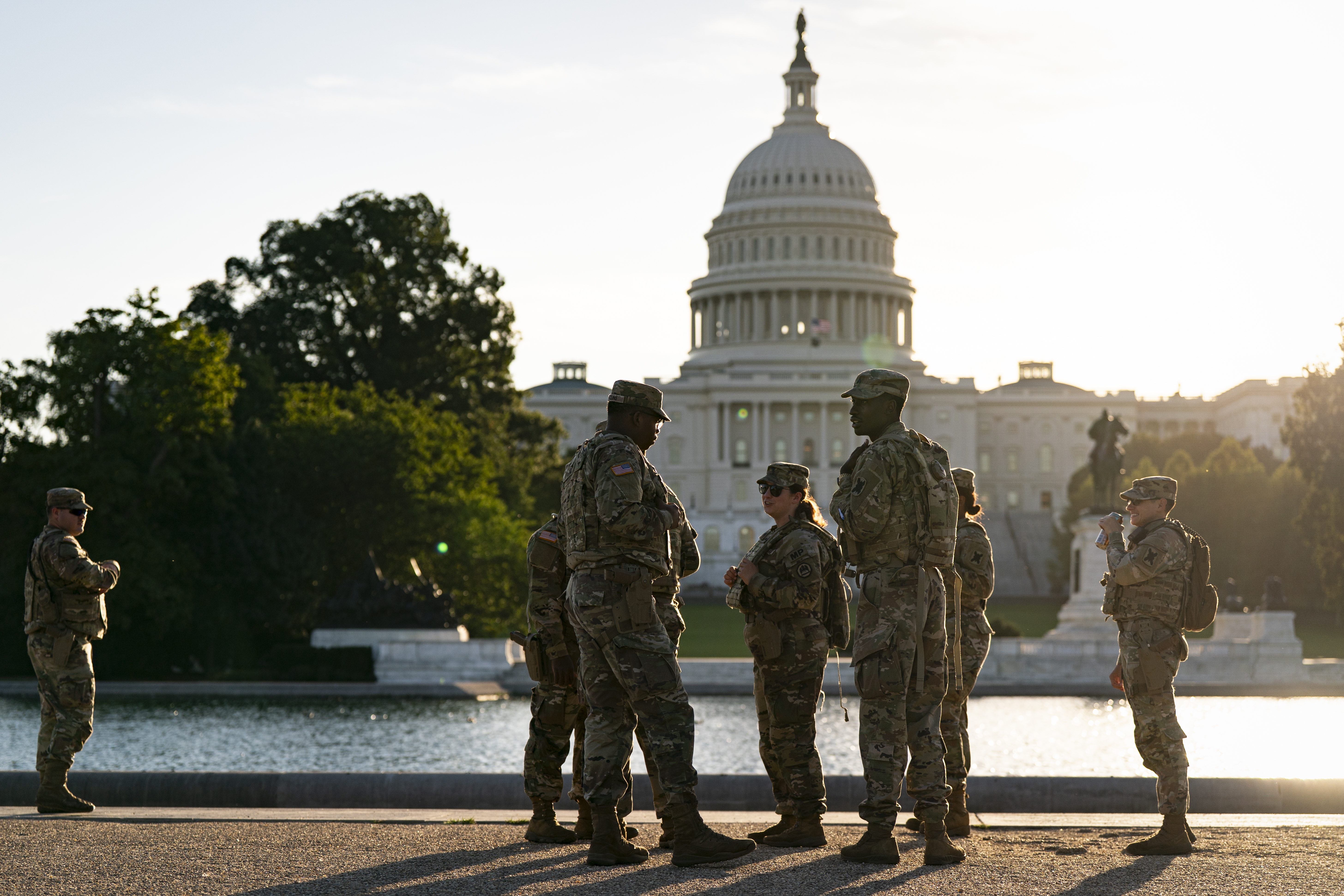 Members of the National Guard patrol near the U.S. Capitol on Oct. 1 in Washington, D.C.